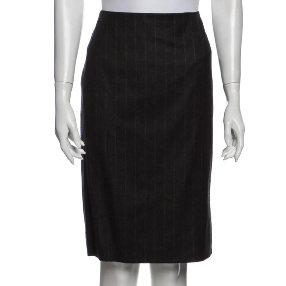 Akris women size 12 striped pencil skirt knee length workwear‎ brown